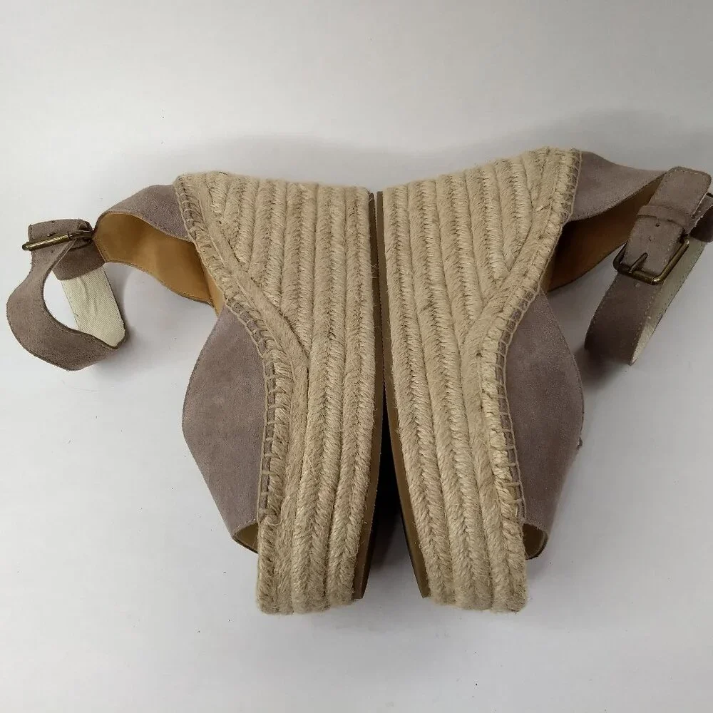 Soludos Positano Platform Rope Wedge Sandals Espadrilles Suede Leather Size 7.5